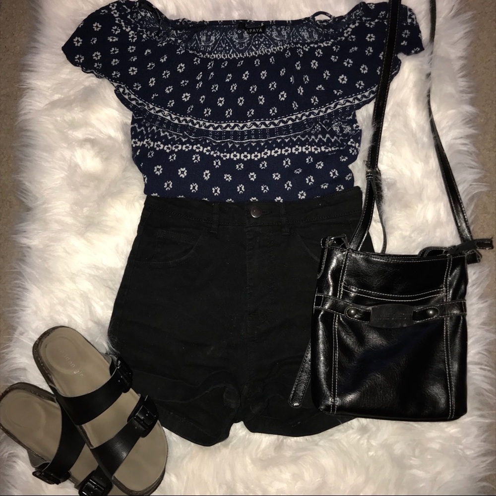 Papaya Navy Blue Bohemian Off the Shoulder Top